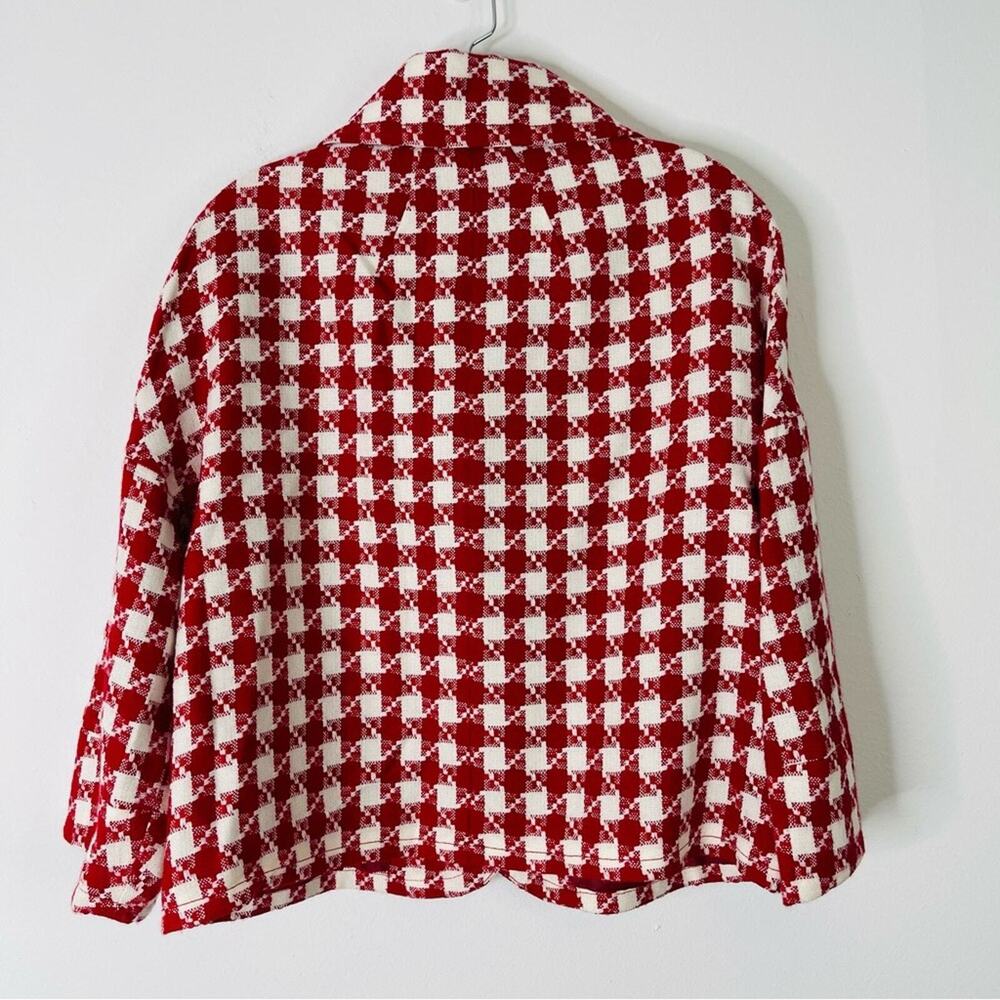 Rafaella red white wool houndstooth check crop button preppy blazer jacket large - Picture 8 of 8